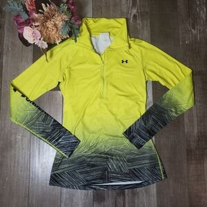 Under Armour 1/2 Zip Neon Yellow Fitted Pullover Long Sleeve Athletic Top SMALL